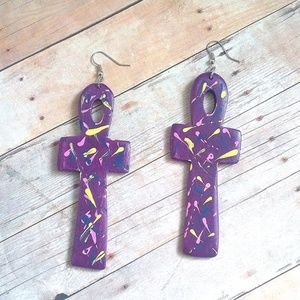 Raine Purple Ankh Wood Earrings